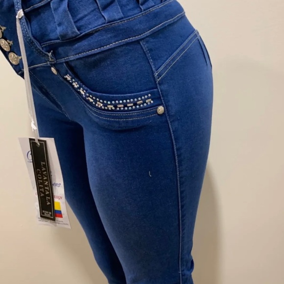 New diva star high rise stretch push up Colombian medium blue skinny jeans - Picture 2 of 4